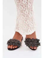 Dámské ploché pantofle s ozdobou černé Grelora