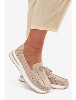 Dámské vzorované mokasíny z přírodní kůže béžové Kemela