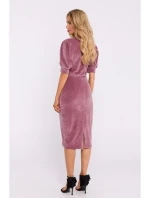 M827 Sametové pouzdrové šaty - krepové růžové
