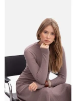 B299 Žebrované midi šaty s asymetrickým pasem - kakao B299 Žebrované midi šaty s asymetrickým pasem - kakao