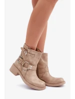 Dámské Kožené Kotníkové Boty Na Nízkém Bloku Podpatku S Pásky Zazoo 3644 Béžové