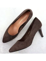 Dámské čokoládové semišové lodičky na jehlovém podpatku Sergio Leone 1336