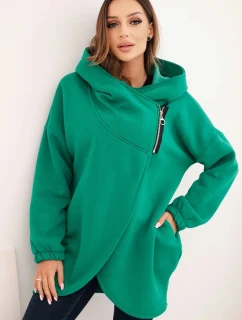 Dámská mikina s kapucí a asymetrickým zipem zelená