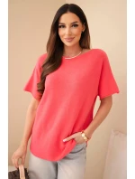 Svetr dámský s krátkým rukávem volného střihu malinový