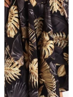 114-18 Černé midi šaty s elegantním horním dílem a rozšířenou spodní částí - zlaté listy 114-18 Černé midi šaty s elegantním horním dílem a rozšířenou spodní částí - zlaté listy