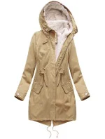 Béžová dámská zimní bunda parka s odepínací podšívkou a kapucí (7626BIG)