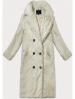 Kožešinový dámský kabát v bervě ecru s límcem (WD2332)