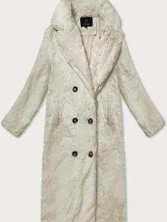 Kožešinový dámský kabát v bervě ecru s límcem (WD2332)