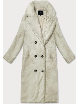 Kožešinový dámský kabát v bervě ecru s límcem (WD2332)