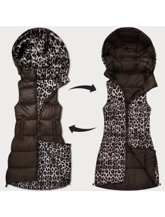 Hrubší oboustranná vesta v čokoládové barvě s panteřím vzorem a s odepínací kapucí (T5-2602#-103) Hrubší oboustranná vesta v čokoládové barvě s panteřím vzorem a s odepínací kapucí (T5-2602#-103)