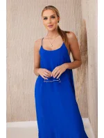 Dlouhé šaty bez ramínek chrpově modrá