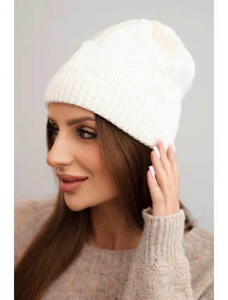Dámská zimní čepice z vlny s proužkovaným vzorem K471 ecru