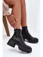 Dámské kotníkové boty na masivním podpatku s platformou Elvianne – černé, eko kůže