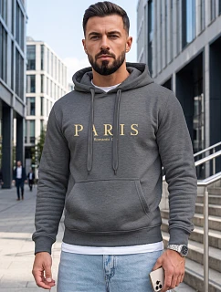 Pánská mikina s kapucí a potiskem PARIS, tmavě šedá, FashionStreet NX5147BX
