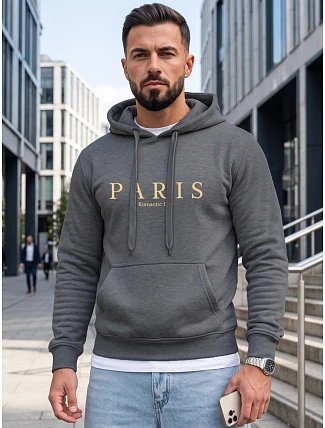 Pánská mikina s kapucí a potiskem PARIS, tmavě šedá, FashionStreet NX5147BX Pánská mikina s kapucí a potiskem PARIS, tmavě šedá, FashionStreet NX5147BX