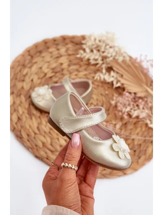 Dětské balerínky se suchým zipem s ozdobou zlaté Serinde