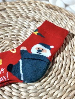 Dětské Vánoční Bavlněné Ponožky S Mikulášem Červené