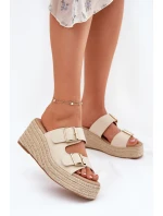 Dámské Klapky Na Klínu S Pletením A Přezkami Béžové Pasinea