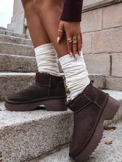 Dámské sněhule z pravé nubukové kůže vyhřívané kožíškem hnědé Milora