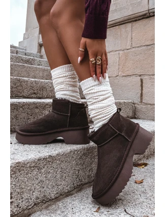 Dámské sněhule z pravé nubukové kůže vyhřívané kožíškem hnědé Milora