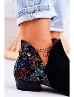 Dámské Kožené Boty Maciejka černé S Květinami 04091-57