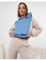 Dámská dvoubarevná tepláková souprava v modré a béžové barvě (554)