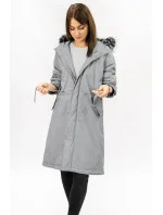 Šedá bavlněná dámská zimní bunda parka s přírodní péřovou výplní (7085)