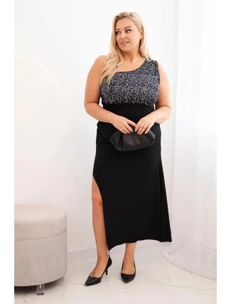 Dámské večerní šaty Plus Size na jedno rameno černý + stříbrný