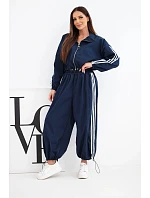 Dámský bavlněný komplet s oversized kalhotami a kontrastními lampasy modrý Dámský bavlněný komplet s oversized kalhotami a kontrastními lampasy modrý