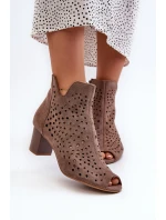 Dámské Botky Z Ekologického Semiše Na Podpatku S Otevřenými Prsty Hnědé Halania