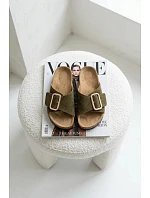 Kožené semišové dámské pantofle s přezkou tmavě zelené Beryl