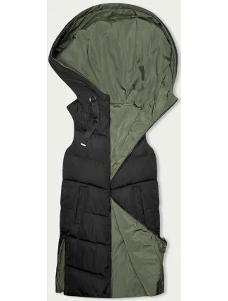 Černo-khaki dlouhá oboustranná dámská vesta (B8159-1) Černo-khaki dlouhá oboustranná dámská vesta (B8159-1)