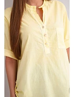 Dámská bavlněná košilová halenka s krátkým rukávem a kapsou žlutá