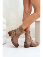 Dámské Botky Na Nízkém Podpatku S Přezkami Tmavě Béžové Zudra