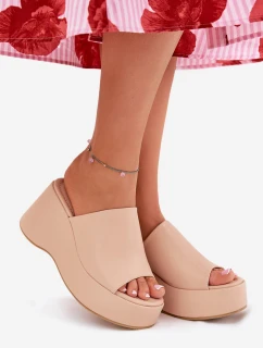 Ekokožené dámské sandály na platformě a klínu béžové Kisoffi