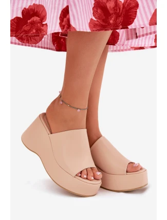 Ekokožené dámské sandály na platformě a klínu béžové Kisoffi