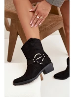 Dámské kožené boty na podpatku s ozdobným detailem černé Halivine