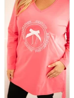 Dámská blůza s delším zadním dílem a potiskem růžová