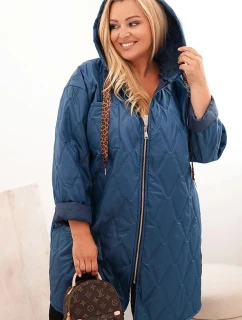 Dámská bunda Plus Size prošívaná s kapucí a nápisem HOPE jeansová