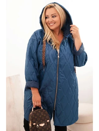 Dámská bunda Plus Size prošívaná s kapucí a nápisem HOPE jeansová