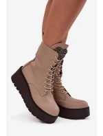 Dámské kožené botky Ulrika s ozdobou a zateplením – béžové