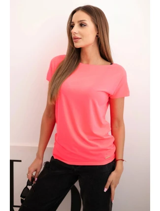 Dámská bavlněná basic blůza s krátkým rukávem neonově růžová