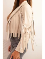 Dámská bunda z eko kůže s třásněmi v boho stylu béžová Dámská bunda z eko kůže s třásněmi v boho stylu béžová