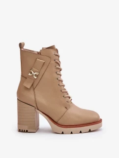Zateplené Kotníkové Boty Na Podpatku Se Zlatým Detaily Béžové Ivarisse