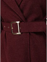 Elegantní dámský kabát s výstřihem a páskem v barvě bordó, FashionStreet NY0786 Elegantní dámský kabát s výstřihem a páskem v barvě bordó, FashionStreet NY0786