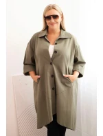 Dámský plášť Plus Size Punto s bavlnou a knoflíky khaki