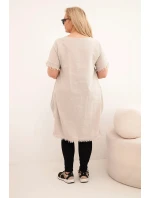 Dámské bavlněné šaty Plus Size s delším zadním dílem a kapsou béžová