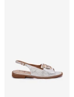 Elegantní sandály s ozdobou na plochém podpatku S.Barski KV51-003 stříbrné