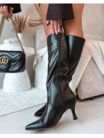 Dámské kozačky na podpatku z eko kůže černé Karella