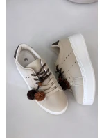 Dámské tenisky na platformě s ozdobnými pompony béžové Corinna